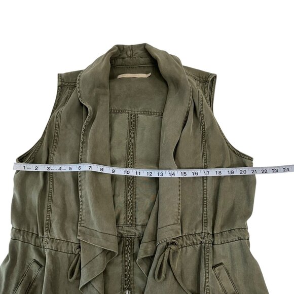 Max Jeans Olive Green Sleeveless Vest Waterfall Collar Adjustable Waist Womens M - Picture 5 of 12
